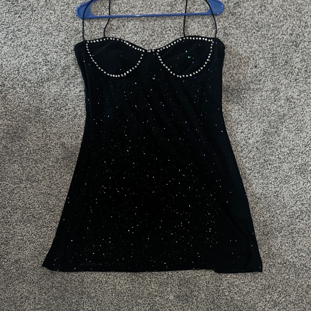 Black Mini Dress with Studded Details